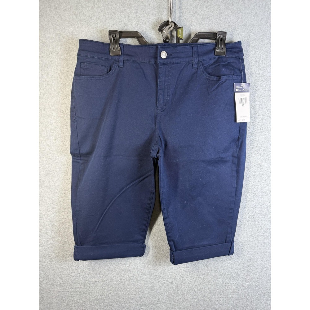 Chaps Icon Capri Pants Womens 10 Navy Blue Stretch Denim Cuffed Casual NWT